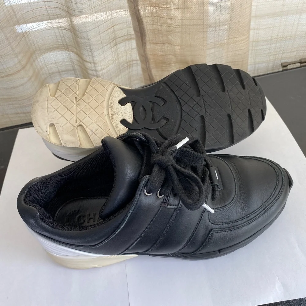 Chanel white black rubber shoes fashion sneakers 36-6 Italy - Picture 2 of 10